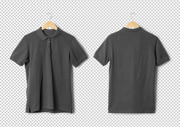 Maquete de camisa polo cinza pendurada em vista frontal e traseira Modelo de psd