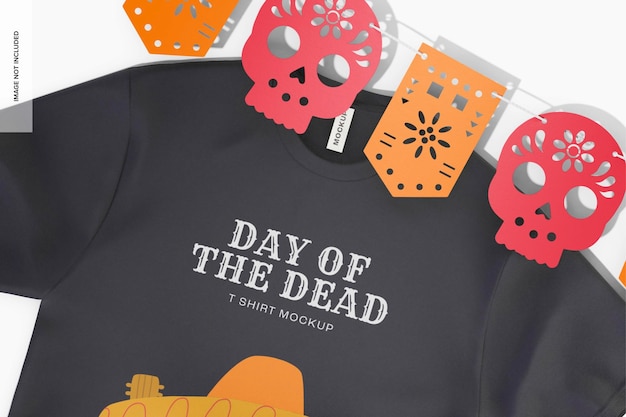 PSD maquete de camiseta do dia dos mortos, vista superior