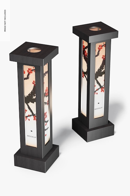 Maquete de candeeiro de mesa de papel japonês, perspectiva