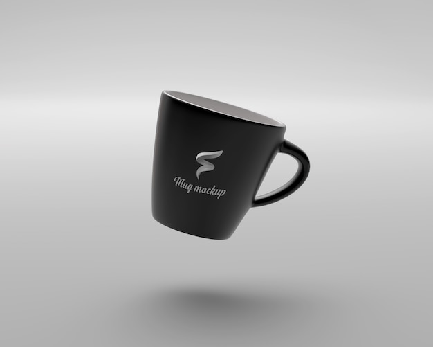 PSD maquete de caneca de café preto flutuante