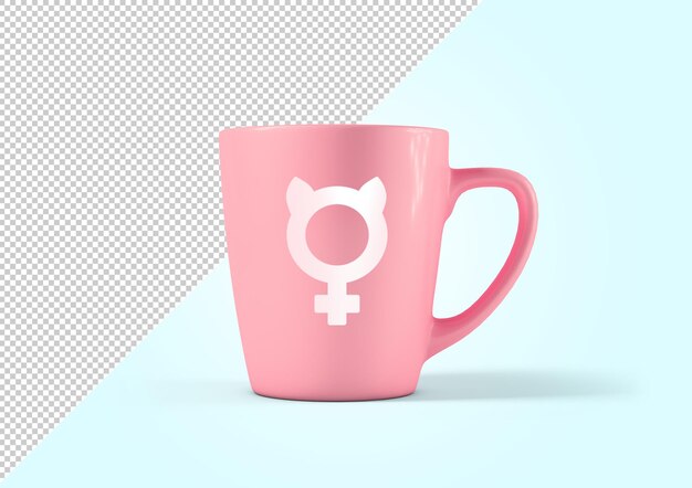 Maquete de caneca rosa com símbolo de mulher