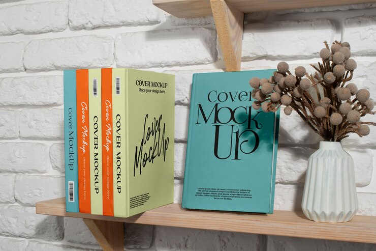 Maquete de capa de livro dentro de casa