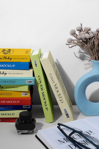 Maquete de capa de livro dentro de casa