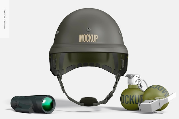 Maquete de capacete militar de segurança, vista frontal