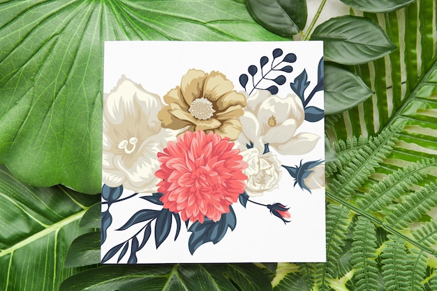 PSD maquete de cartão com fundo floral