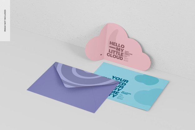 Maquete de cartão de convite em nuvem, inclinada