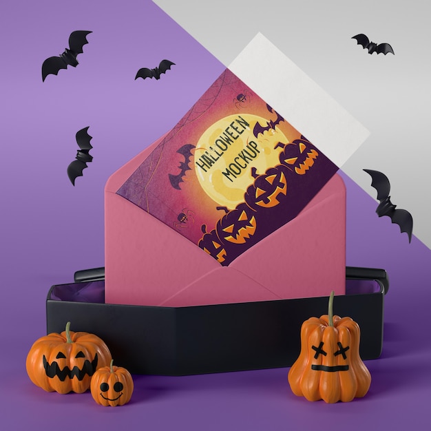 Maquete de cartão de halloween em envelope