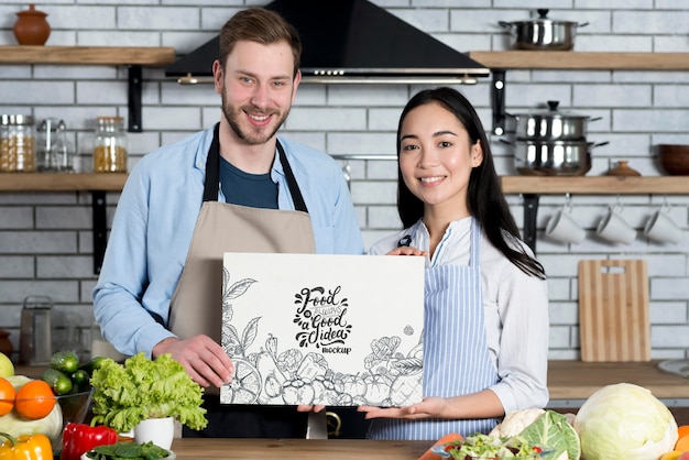 Maquete de casal de chefs de frente