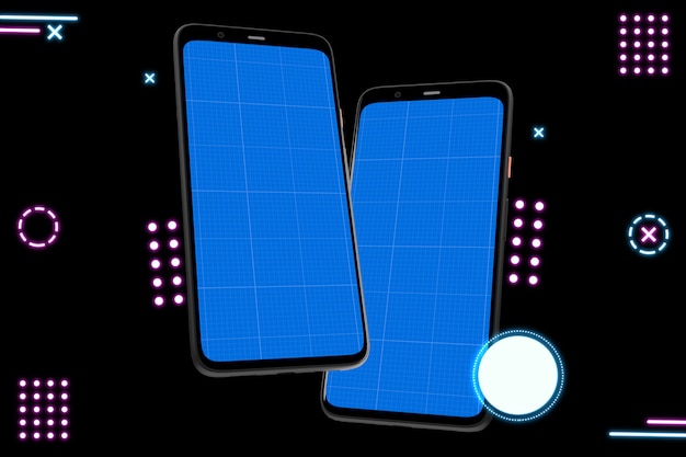 Maquete de celulares de néon