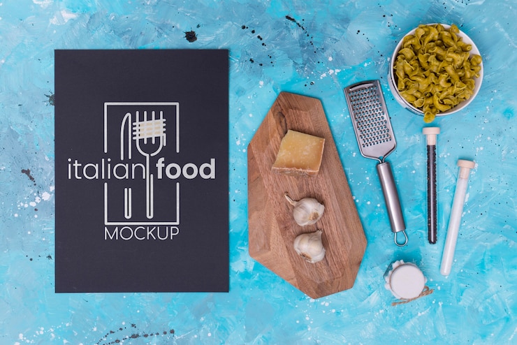PSD maquete de comida italiana plana leigos