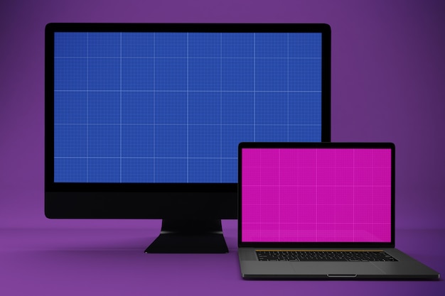 Maquete de computador e laptop