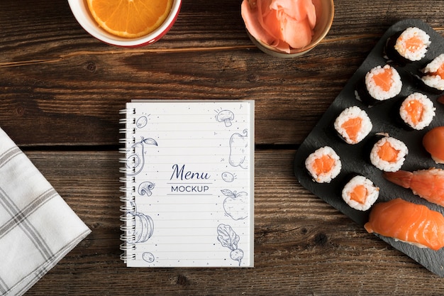 Maquete de conceito de menu de comida de sushi