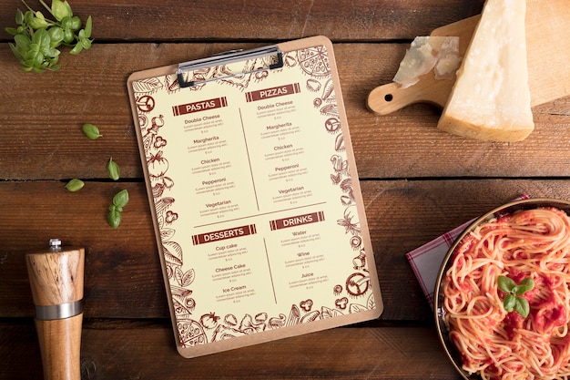 PSD maquete de conceito de menu de comida italiana