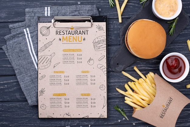 PSD maquete de conceito de menu de fast-food