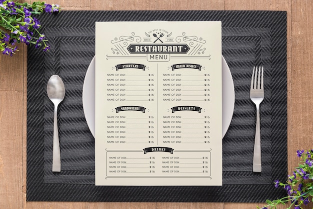 PSD maquete de conceito de menu de restaurante