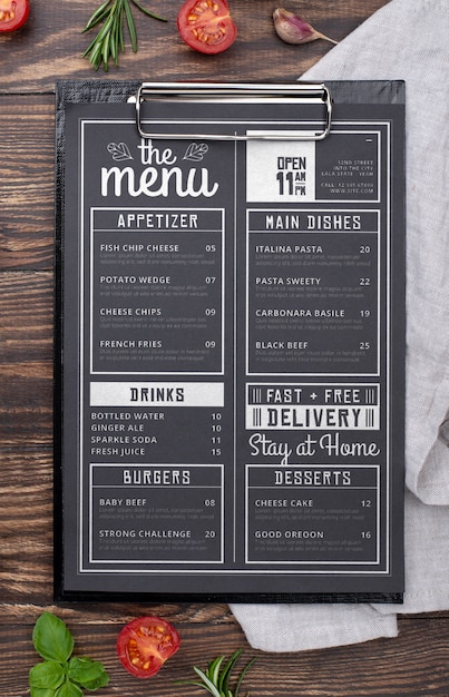 Maquete de conceito de menu de restaurante