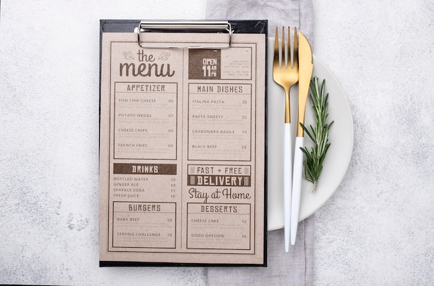 Maquete de conceito de menu de restaurante