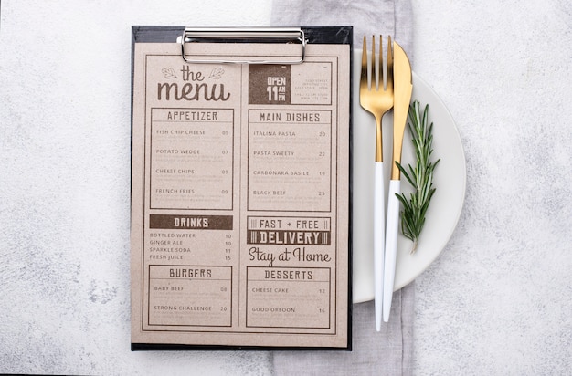 PSD maquete de conceito de menu de restaurante