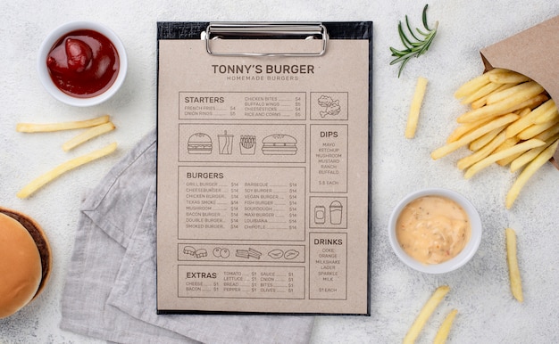 Maquete de conceito de menu de restaurante
