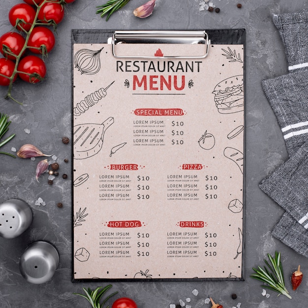 Maquete de conceito de menu de restaurante