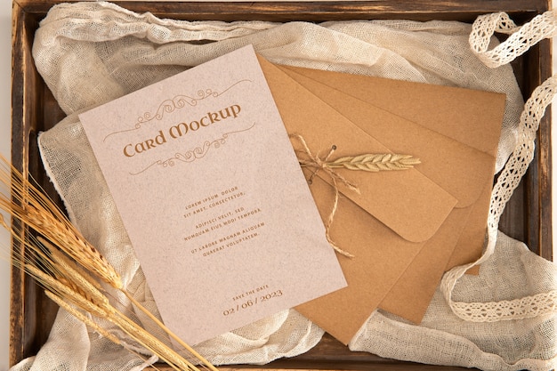 Maquete de convite de casamento dourado
