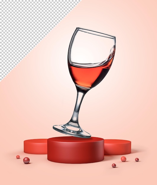 PSD maquete de copo de vinho tinto na plataforma do pódio