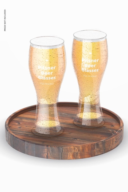 PSD maquete de copos de cerveja pilsner, perspectiva