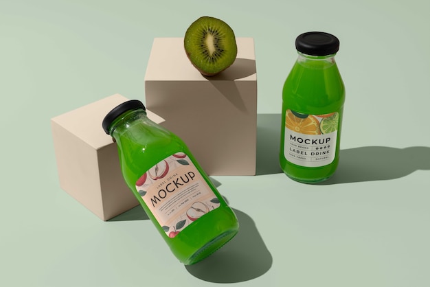 Maquete de deliciosas garrafas de bebida verde