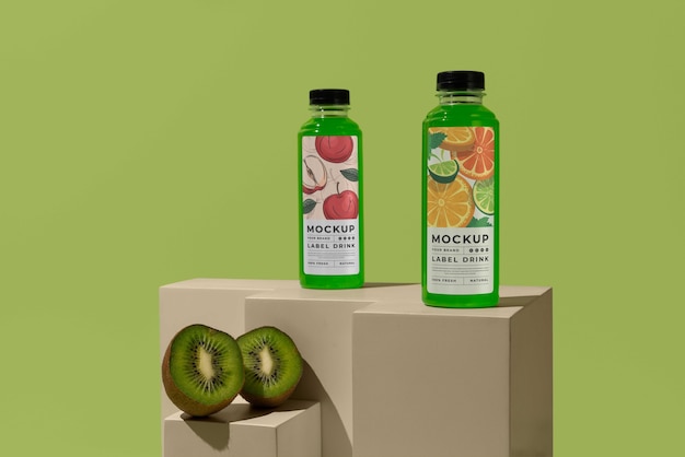 Maquete de deliciosas garrafas de bebida verde