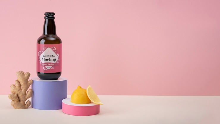 PSD maquete de design de embalagem kombucha