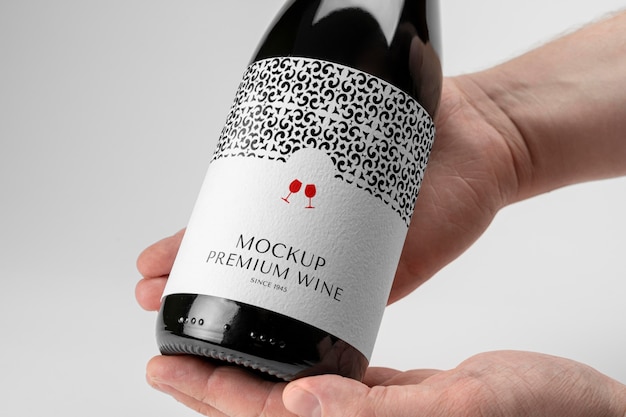 PSD maquete de design de embalagem para rotulagem de vinho
