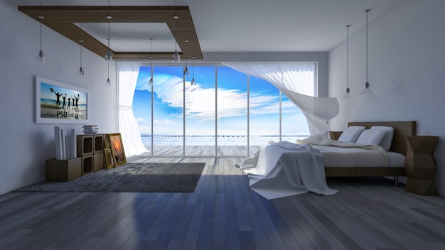 Maquete de design de interiores com quarto moderno
