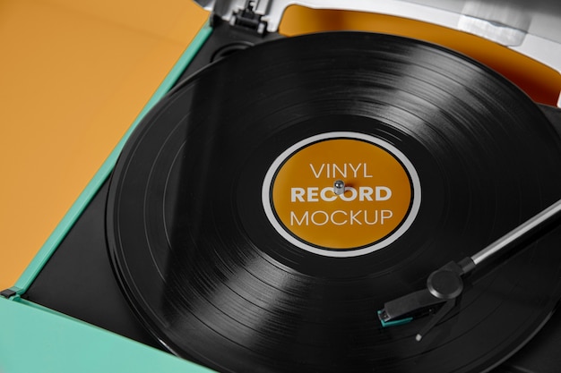 Maquete de disco de vinil alto ângulo