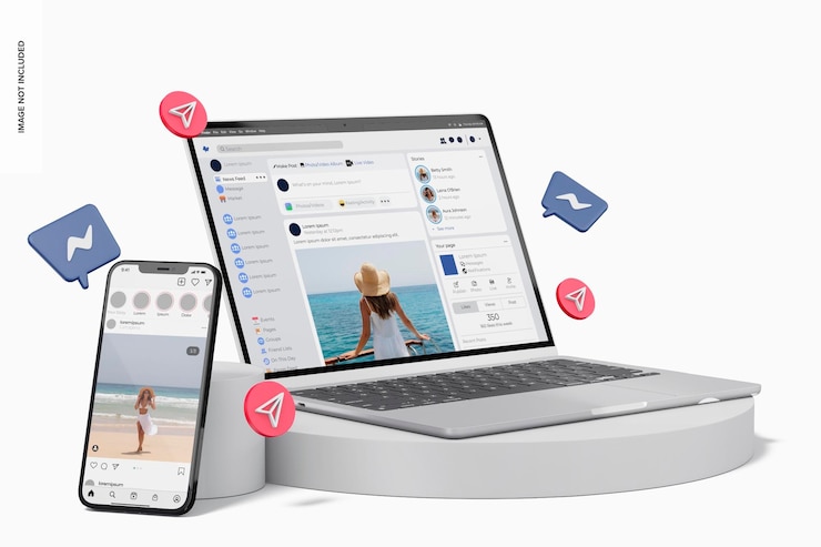 PSD maquete de dispositivos de rede social, vista esquerda