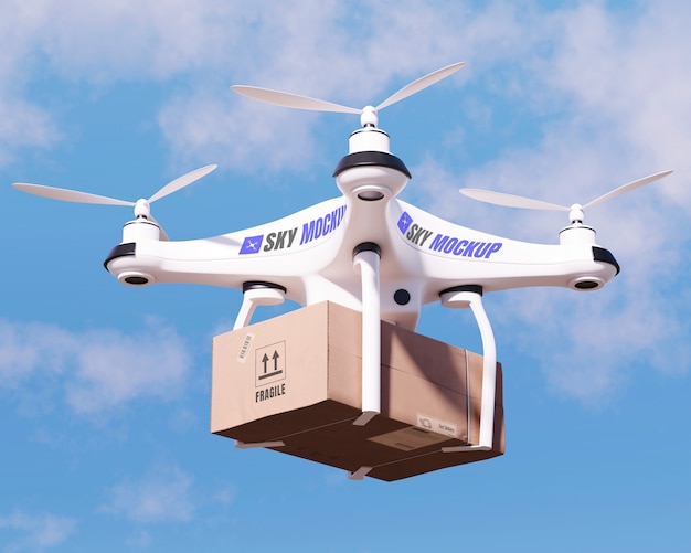 Maquete de drone usada para transporte aéreo