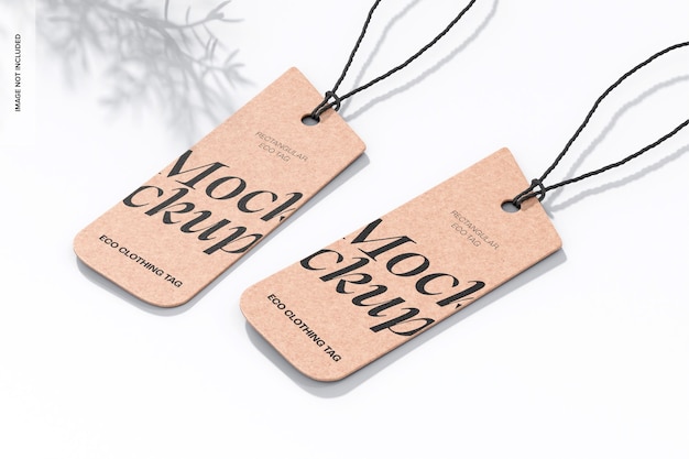 Maquete de Eco Tags Retangulares, Vista de Alto Ângulo