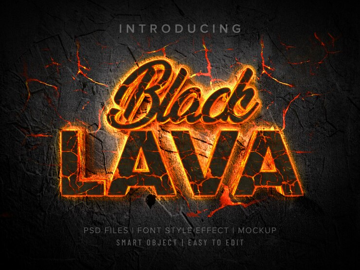 PSD maquete de efeito de estilo de fonte 3d de lava negra