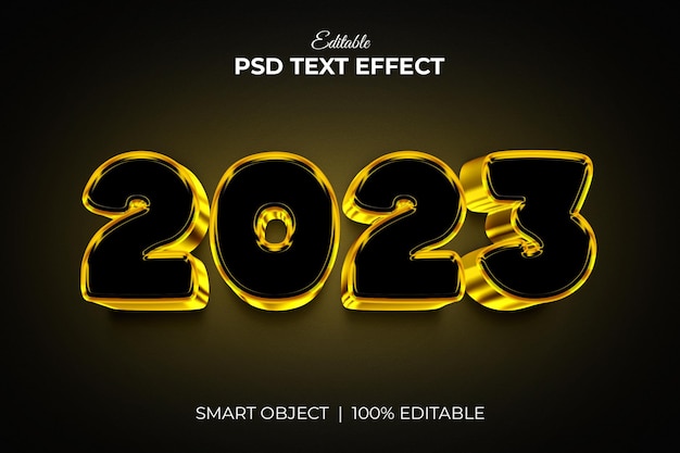 PSD maquete de efeito de texto 3d editável de luxo dourado de ano novo de 2023 psd premium