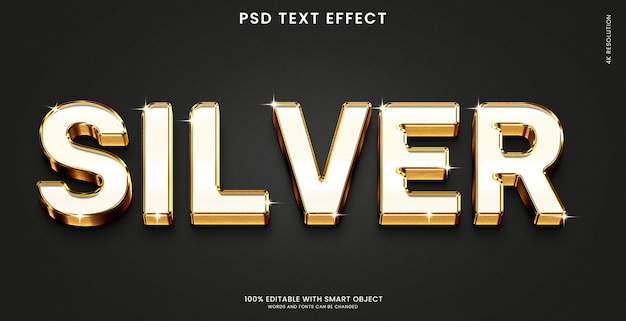 Maquete de efeito de texto 3d em prata de luxo dourado com textura dourada