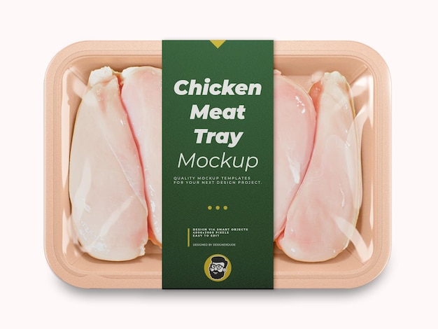 PSD maquete de embalagem de bandeja de peito de frango