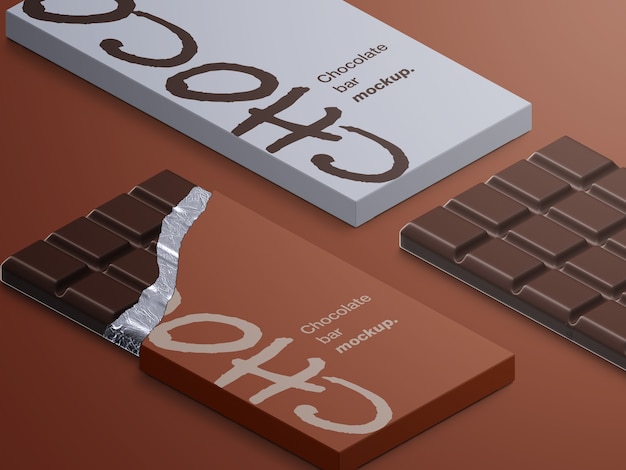 Maquete de embalagem de barra de chocolate isolada