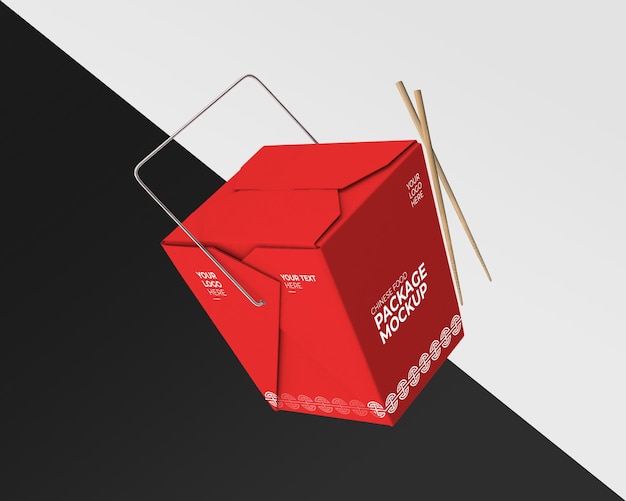 PSD maquete de embalagem de caixa de comida chinesa design de maquete de caixa de comida asiática cena de maquete de pacote de comida para viagem