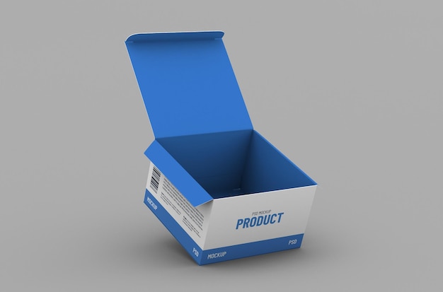 Maquete de embalagem de caixa de produto quadrada aberta para publicidade de marca em um fundo limpo