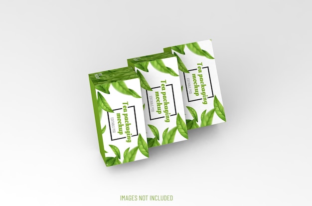 Maquete de embalagem de caixa realista para publicidade de chá em fundo limpo