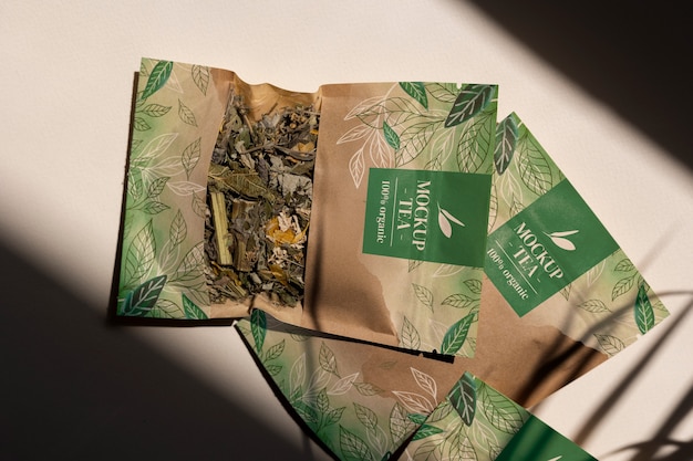 PSD maquete de embalagem de chá em saco de papel