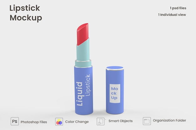Maquete de embalagem de maquiagem para batom cosmético com tampa isolada premium psd