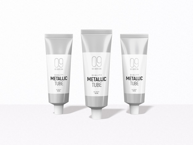 Maquete de embalagem de tubo de cosméticos metálico brilhante