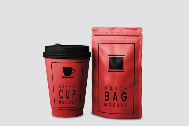 Maquete de embalagem de xícara de café de saco de bolsa