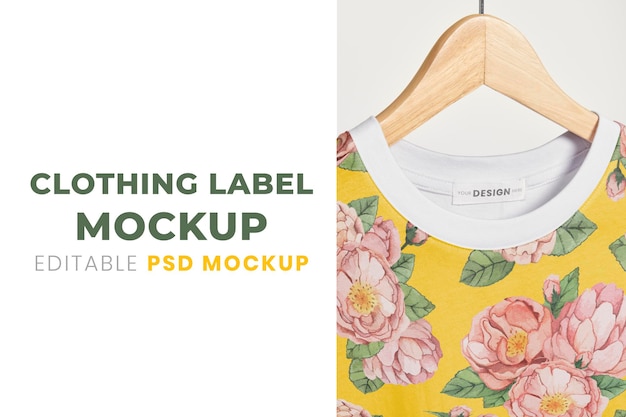 Maquete de etiqueta de roupas, camiseta floral design realista psd