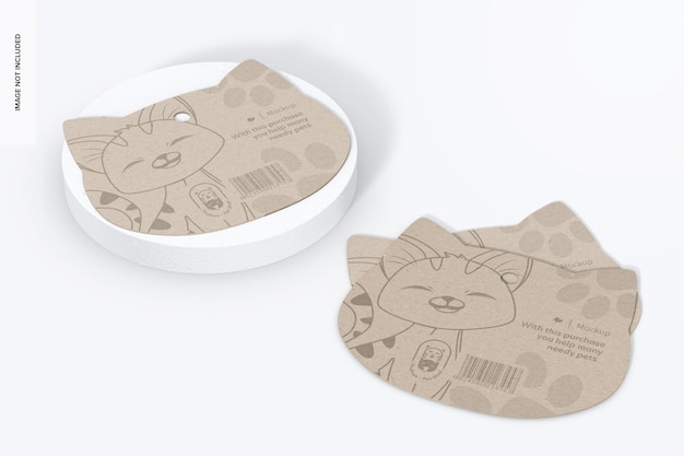 Maquete de etiquetas de papelão em forma de gato